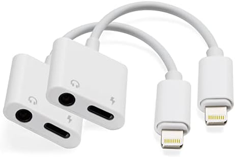 Headphone Adapter for iPhone,2 Pack [Apple MFi Certified] 2 in 1 Lightning to 3.5mm AUX Audio + Charger Splitter Compatible with iPhone13/12/11/XS/XR/X 8/7/SE/Audio Dongle Support All iOS System