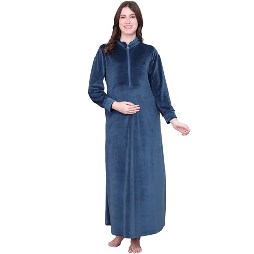 Image of Secret Wish Solid Velvet Maternity Nighty Full Length