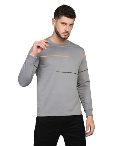 Image of INKKR Striped Men's Round Neck Darkgrey Full Sleeve T-Shirt