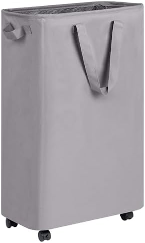 efluky Slim Laundry Hamper with Wheels, Rolling Laundry Basket for Clothes, Small Laundry Basket for Bedroom, Dorm and Laundry Room, 75L (19.8 Gallons) Grey