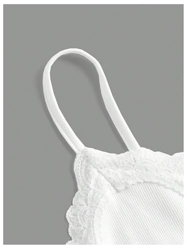 Image of SOLY HUX Girl's Lace Trim Camisoles Ribbed Spaghetti Strap Crop Tank Tops | Sleeveless, Teen Girl Top, Summer Top