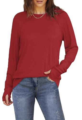 Image of XIEERDUO Womens Tunic Tops to Wear with Leggings Long Sleeve Thumb Hole Shirts Crew Neck Curved Hem