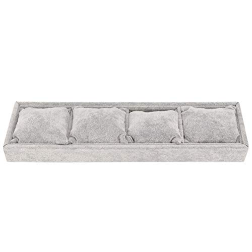 SparkFeng Gray Watch Bracelet Display Tray, Jewelry Storage Organizer, 4 Grid Slots Holder with Soft Flannel Pillows, Watch Holder for Jewelry Stores Boutiques and Home Use, MDF Material