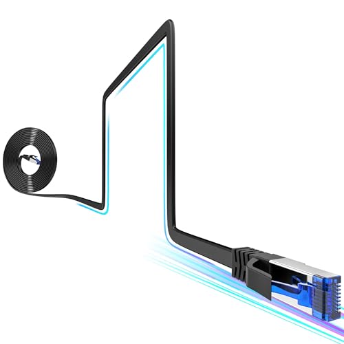 Image of Cat8 Flat Ethernet Cable 100 FT Indoor & Outdoor, Invisable Ultra-Thin Ethernet Cable High Speed 40Gbps 2000Mhz, Flexible Shielded Internet Cable, Cat 8 SFTP Network Cable for Home /Office, Black