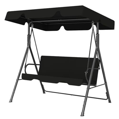 Murago Outdoor Patio Swing Chair with Adjustable Canopy, Outdoor Patio Glider Swing with Heavy Duty Stand for 3 Adult Persons, Ideal for Deck, Lawn, Backyard, or Porch, Black