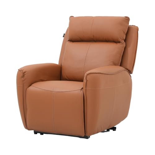 Image of Royaloak Lorenzo Italian Leather Power Recliner Sofa 1 Seater, Body Touch Genuine Leather, Electric Recliner with USB Port, Tufted Luxury Home Theatre Seating, W 35.03 X D 37 X H 40.94 Inches