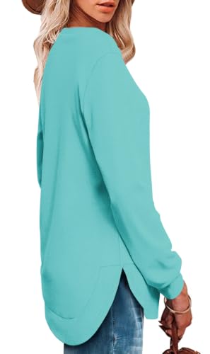 Image of OFEEFAN Womens Sweatshirt Crewneck Long Sleeve Shirts High Low Tops Curved Hem