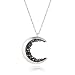 Silver Plated Crescent Moon Encrusted with Black Crystals Jewels Long Necklace