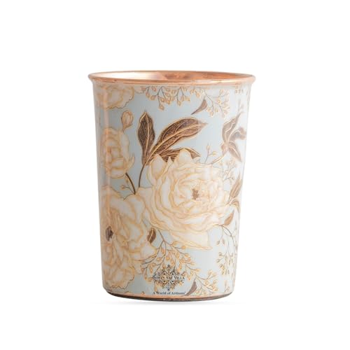 Image of INDIAN ART VILLA Copper Gold Print Design Glass - 275 ML, Ayurvedic Copper Drinkware for Daily Use, Elegant Handcrafted Water Glass for Home, Office, and Gifting, Set of 1