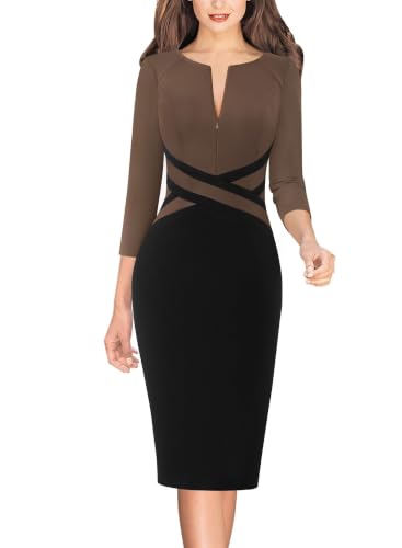 Image of VFSHOW Womens Front Zipper Work Office Business Casual Church Sheath Dress
