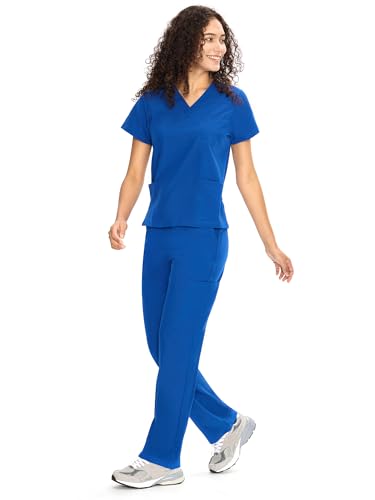 COZYFIT Scrubs for Women Set Medical Uniform - V-Neck Top & Straight Leg Pants with 9 Pockets, Unisex Workwear COZY SCRUBS