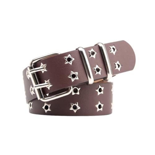 Double Row Holes Belt Women PU Leather Double Stars Eyelet Waistband Punk Goth Halloween Belts for Jeans Pants