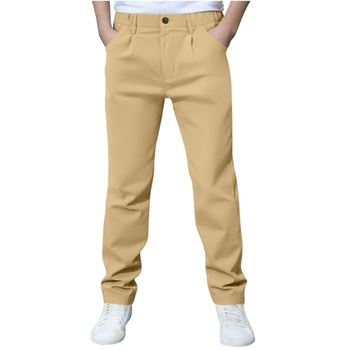 Boys School Uniform Pant Formal Flat Front Suit Trousers Fashion Straight Front Button Casual Dress Pants with Pockets