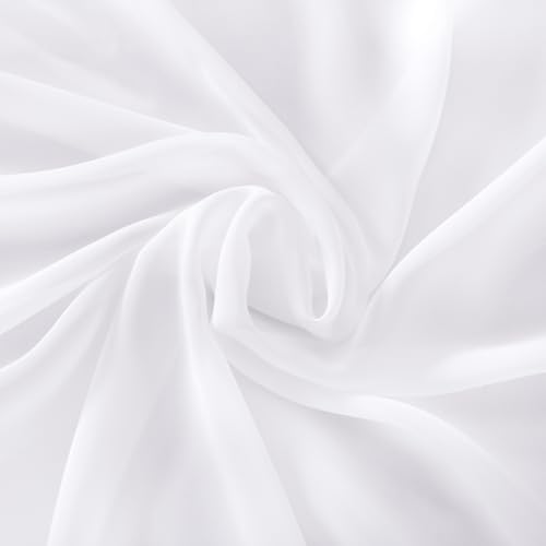 Image of White Chiffon Fabric by The Yard Continuous Sheer Arch Fabric 20 Yards | Pre-Cut Chiffon Draping Panels Airy Wedding Arch Draping Fabric 60 inch Wide for Events Backdrop Ceiling Decor DIY Craft Use