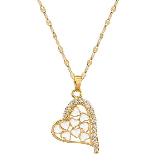 Collar para mujer, collar de corazón dorado esmaltado blanco, accesorios para mujer, joyería de cumpleaños
