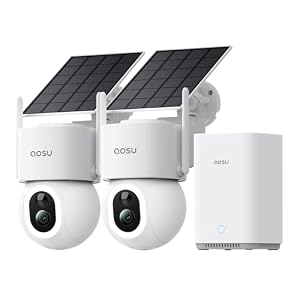 aosu 4K 8MP D1 Max Überwachungskamera Aussen Solar Akku UHD & aosuBase 2.0 mit Licht 360° PTZ, 2 Cam-Kit, Kein ABO Nötig, PIR Auto-Tracking, Farb- Nachtsicht, Erweiterbarer Speicher bis 1TB