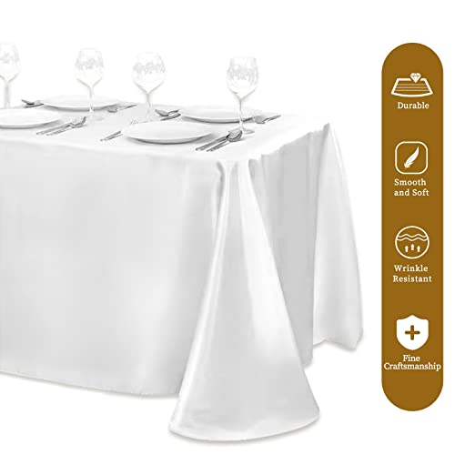 6 Packs White Satin Tablecloth 57 X 108 Inch Overlay Satin Table Cover Premium Rectangle Bright Silk Tablecloth Smooth Fabric Table Decoration For Wedding Banquet Party Birthday Events Restaurant #TOP3