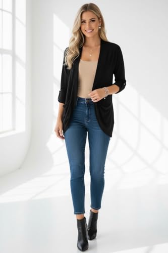 Image of ToBeInStyle Womens Open Front Long Sleeve Lightweight Asymmetrical Draped Cardigan with Side Pockets