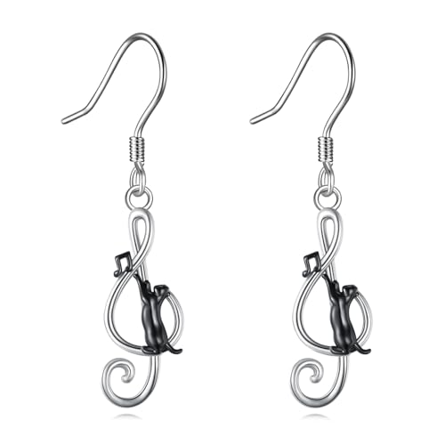 Boucles d'oreilles chat en argent cadeau idéal pour femme passionnée de musique