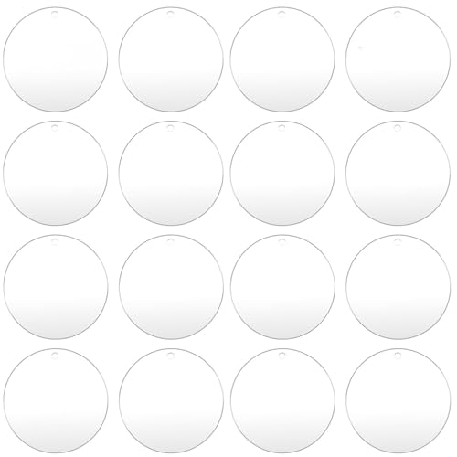 Senbota 100pcs with Holes 1inch Blank Mini Acrylic Round Sheets, 2mm Thick Clear Circular Blank Tags for DIY Mini Pendant Jewelry Crafts Making Materials