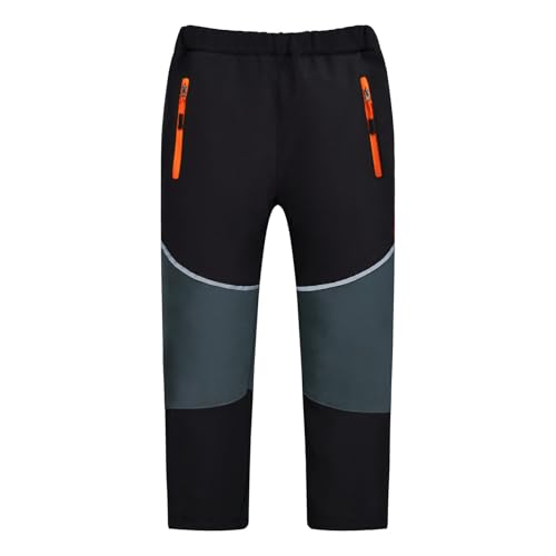 MEILONGER Boys Girls Softshell Skiing Snow Hiking Pants Fleece Lined Kids Waterproof Outdoor Trousers Bottoms(Black Gray,12)