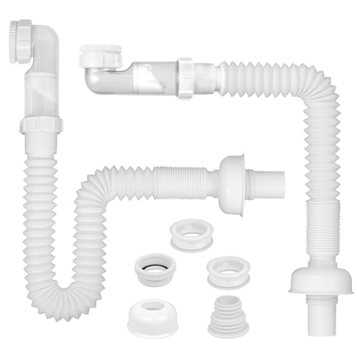 Siphon Lavabo 40mm Evacuation Evier: Lot de 2 Syphon Lavabo Salle de Bain, Universel Flexible Durite pour Evier Cuisine, Bouchon Baignoire, avec 2 Teflon Ruban