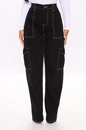 Womens High Waist Cargo Jeans Flap Pocket Straight Leg Jeans Wide Leg Denim Pants Fashion Jeans Relaxed Fit4