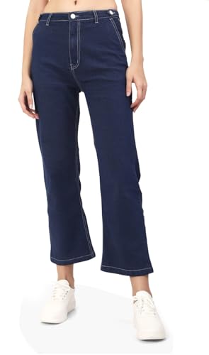 Image of TWGE - Women's Mid Rise Bootcut Jeans - Single Button, Stretchable Denim Pants - Ankle Length - Stylish Casual Wear