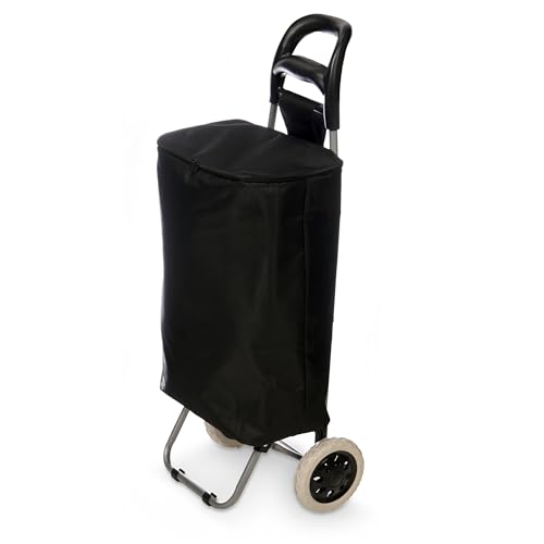 TIENDA EURASIA – Carro de la Compra | Térmico | Material Bolsa: PVC + Poliéster + Aluminio + Carro: Metal + PP | Color Negro | Medidas 34.5x28x94 cm | con 2 Ruedas