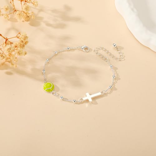 Image of Softball /Volleyball /Soccer /Basketball Football Bracelet for Girls Women, 14K Gold Plated Cross Link Chain Sport Accessories Christian Jewelry Gifts for Teens Team Coach Players