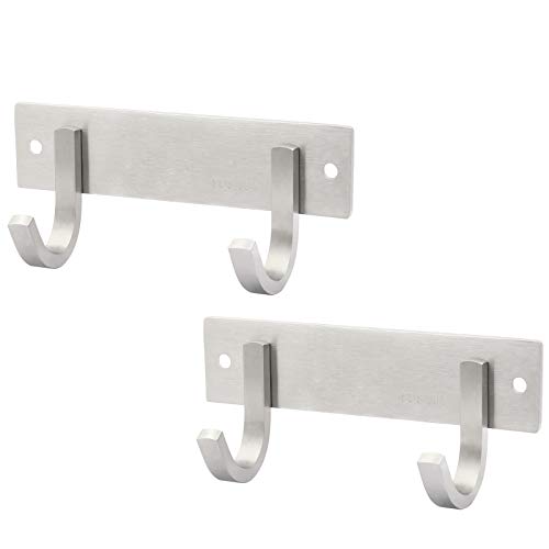 WEBI Solid SUS 304 Coat Bath Towel Hook Hanger Rail Bar, 2 Hooks, for Bedroom, Bathroom, Foyer, Hallway, Entryway, Great Home Office Storage & Organization, Brushed Finish, J-DBG02-2, 2 Pack