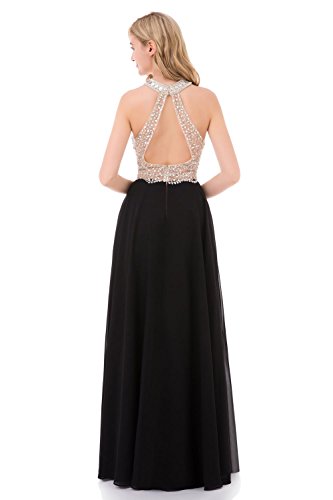 YuNuo Sparkly Crystal Beading Prom Dresses Long 2019 Sexy Open Back Party Ball Gown Scoop Bridesmaid Dresses Black-US18W - Thumbnail 5