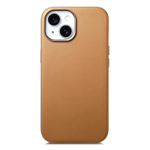 Full Grain Leather Case for iPhone 16/15/14/13 Pro Max Plus, Compatible with Magsafe, Metal Buttons Camera Bezel, Ultra-Durable 