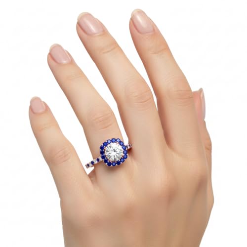 Image of Choose Your Gemstone Round Diamond CZ Square Halo Ring Rose Gold Plated Round Shape Petite Engagement Rings Matching Jewelry Wedding Jewelry Easy to Wear Gifts US Size 4 to 12