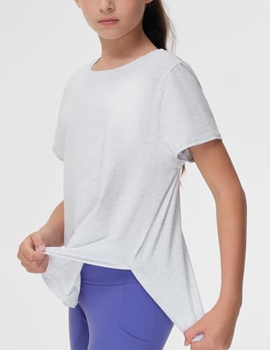 Image of THE GYM PEOPLE Girl's Athletic ShirtsWorkout Tops with Side Slits | Soft, Breathable, Side slits, Relaxed fit, Easy to match, For running, dancing and daily wear
