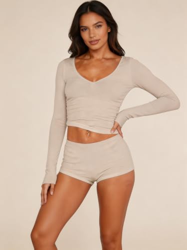 Image of Dressmine Sexy Pajamas Set for Women Soft Ribbed Fall Pj Cute Y2K Sleepwear