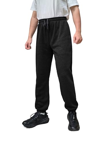 Men's Sweatpants Fleece Joggers Elastic Bottom Pants with Pockets Tapered Athletic Elastic Drawstring Sweatpants for Men Black