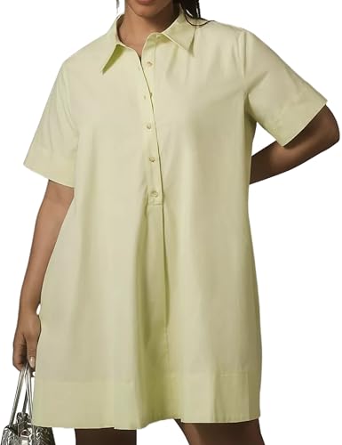 Image of Dsewpaur Short Sleeve Swing Tunic Mini Dress for Women Button Up Shirt Blouse Short Dress Summer Casual Flowy A Line Dress