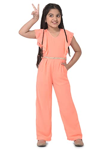 Image of Cub McPaws Girls Ruffle Sleeves Jumpsuit with Belt | 4-12 Years