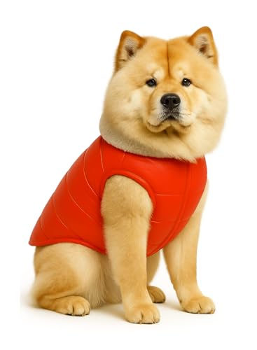 Image of The Pets Company Dog Winter Coat Jacket, Clothes, Windproof, Waterproof, Light Weight, Washable, Ultra Warm Thick Fleece Lined Dog Vest for Cold Weather Protection, (Red, Large - 24 Inch)