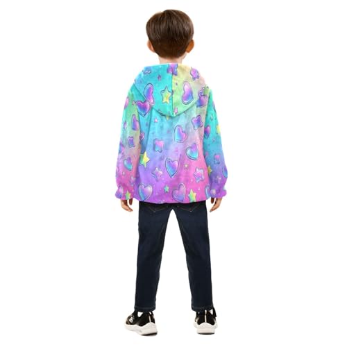 Heart Star Print Design Toddler Fleece Jacket Girl Boys Hooded Fleece Jacket Coat Warm Outwear Zip-up 3-10T4