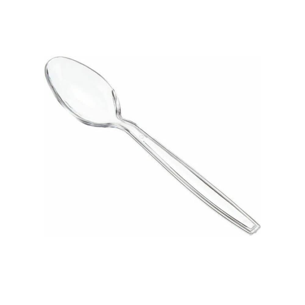 KAV 100 Pieces Clear Plastic Spoons - Heavy Duty Reusable Dessert Spoon for Tableware and Dinnerware, Parties, Catering, Cutlery Set, Ice Cream Scoop Shops, Events and Picnics