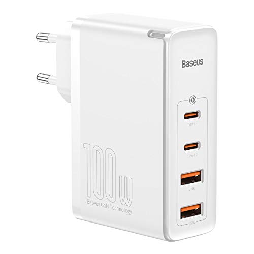 Baseus GAN Tech Carregador USB 100 W, carregador de parede rápido com 4 portas 2C + 2U carregador móvel PD QC pour MacBook Pro/Air, iPad Pro, iPhone 12 Pro MAX, Galaxy S20/Note 20, Huawei Mate 30 etc. Branco