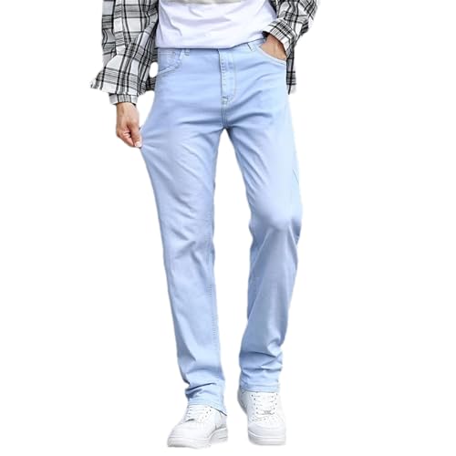 Spring Summer Men's Sky Blue Slim Stretch Jeans Classic Style Casual Denim Pants Male Trousers