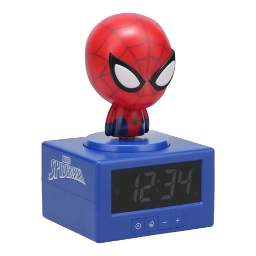 Paladone Marvel Spiderman - Reloj Despertador Digital con luz Nocturna y música, con Licencia Oficial de MCU para decoración de Dormitorio para niños y Adolescentes, Funciona con Pilas