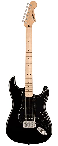 Image of Fender Squier Sonic Stratocaster HSS - Black Bundle with Tuner, Strap, Picks, and Austin Bazaar Guitar DVD