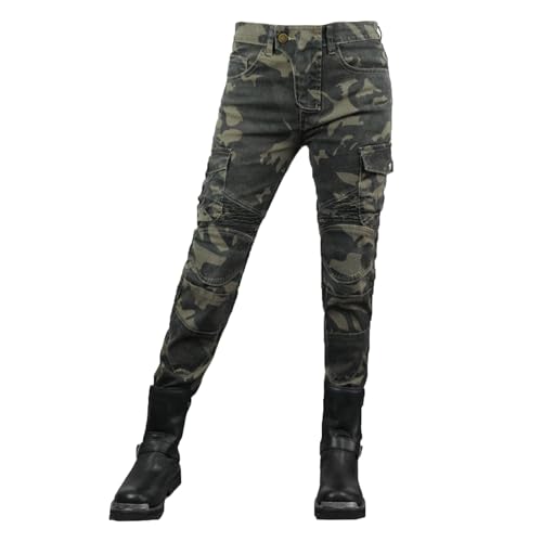 FHQGZT Motocicleta Pantalones protección para Hombres, Motocicleta Jeans Transpirable Ajuste Recto con extraíble Proteger Almohadillas para Carreras Bicicleta (Green,S)