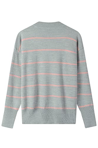 Image of Women's Sweaters Casual Long Sleeve Mock Neck Drop Shoulder Tunic Striped Pullover Knit Sweater Tops
