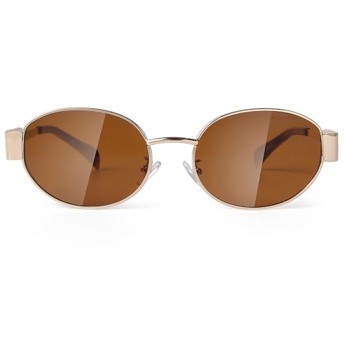 Trendy Oval Sunglasses for Women Men,Fashion Retro 90s Metal Frame Sun Glasses Y2K Shades