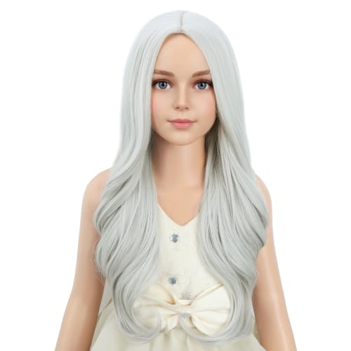 Image of PATTNIUM Silver Gray Wig Long Curly Wavy Gray Wigs Women Middle Part Synthetic Wigs